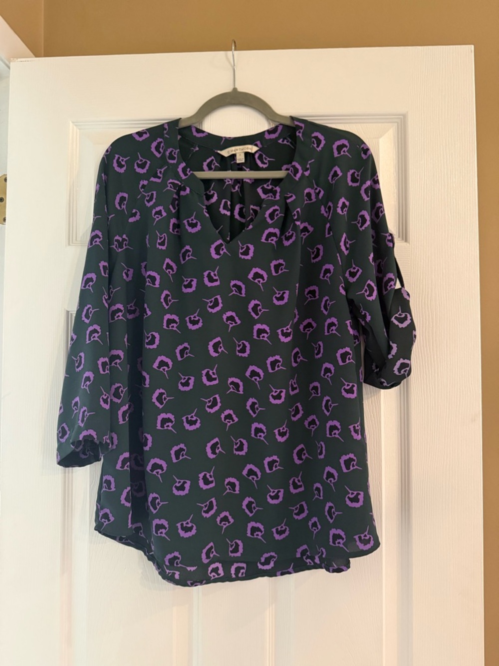 41 Hawthorn Green Blouse with Purple Print